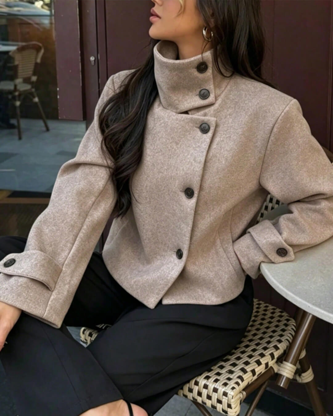 Monica Rose Buckle Stand Collar Coat