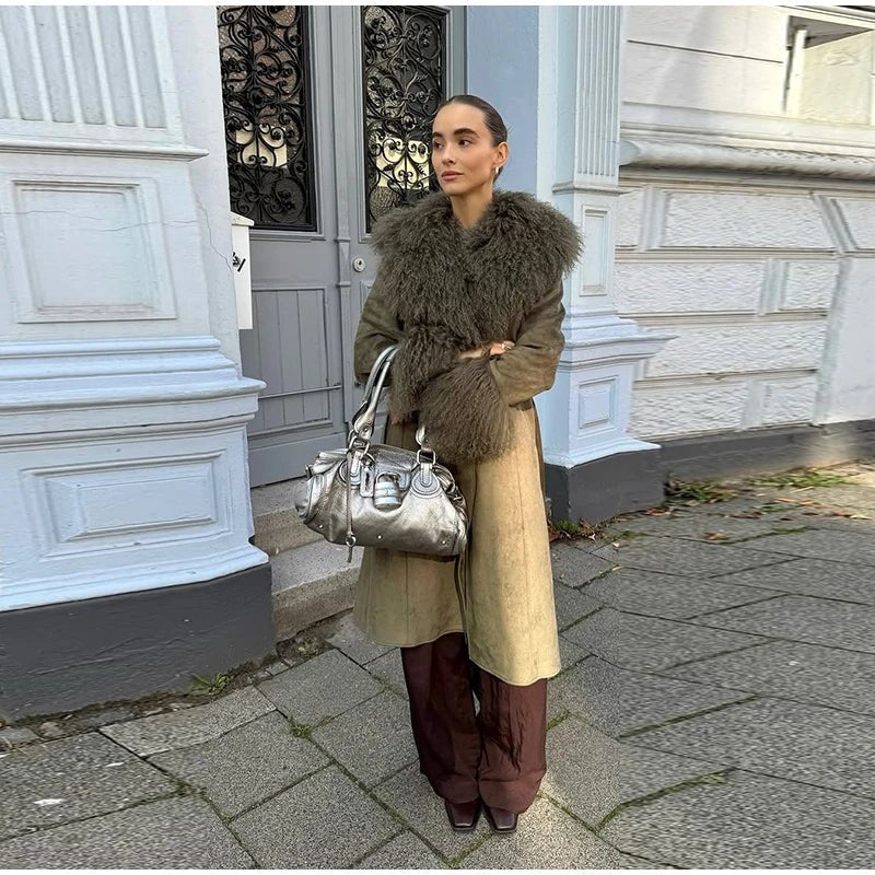 Naomi Patchwork Faux Fur Collar Coat