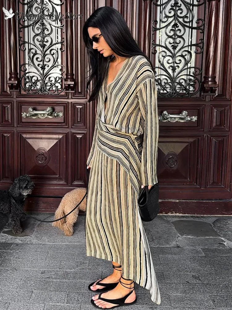 Tessa Striped V-Neck Maxi Dress