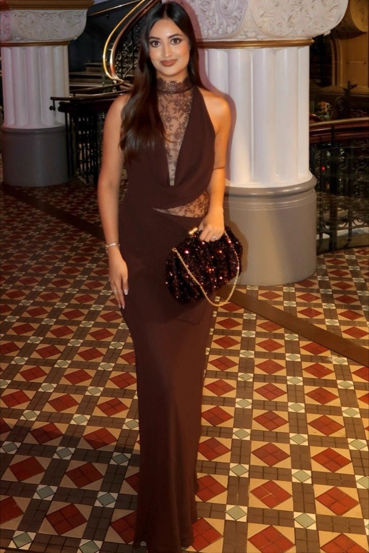 Sienna Halter Lace Maxi Dress
