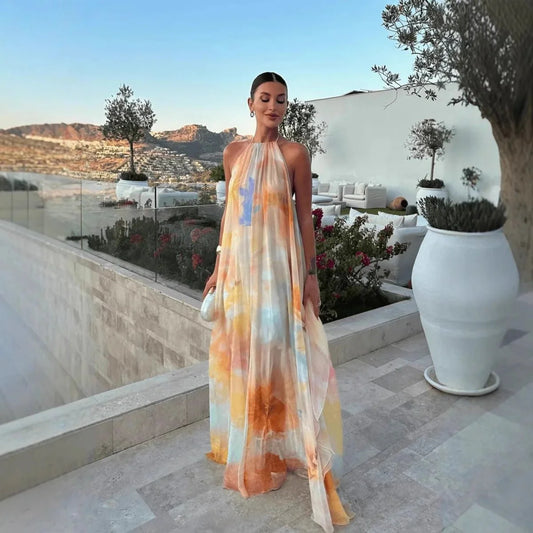 Megan Halter Neck Lace-Up Maxi Dress