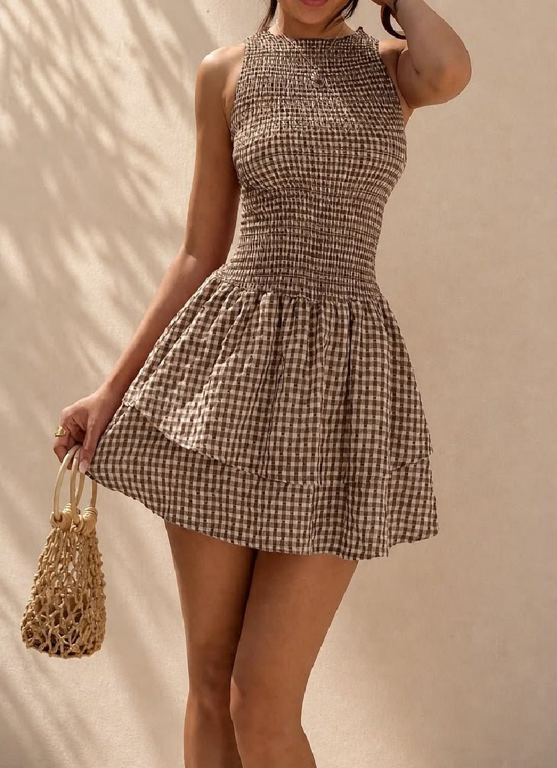 Linda Plaid Smocked Mini Dress