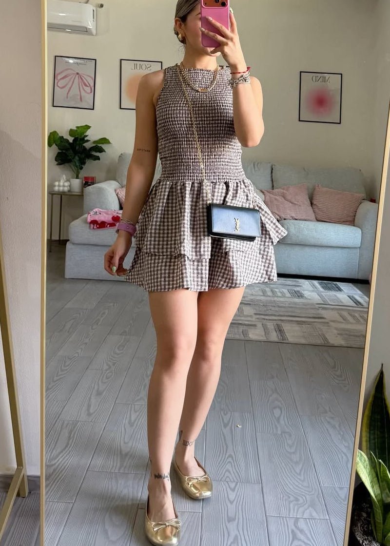 Linda Plaid Smocked Mini Dress