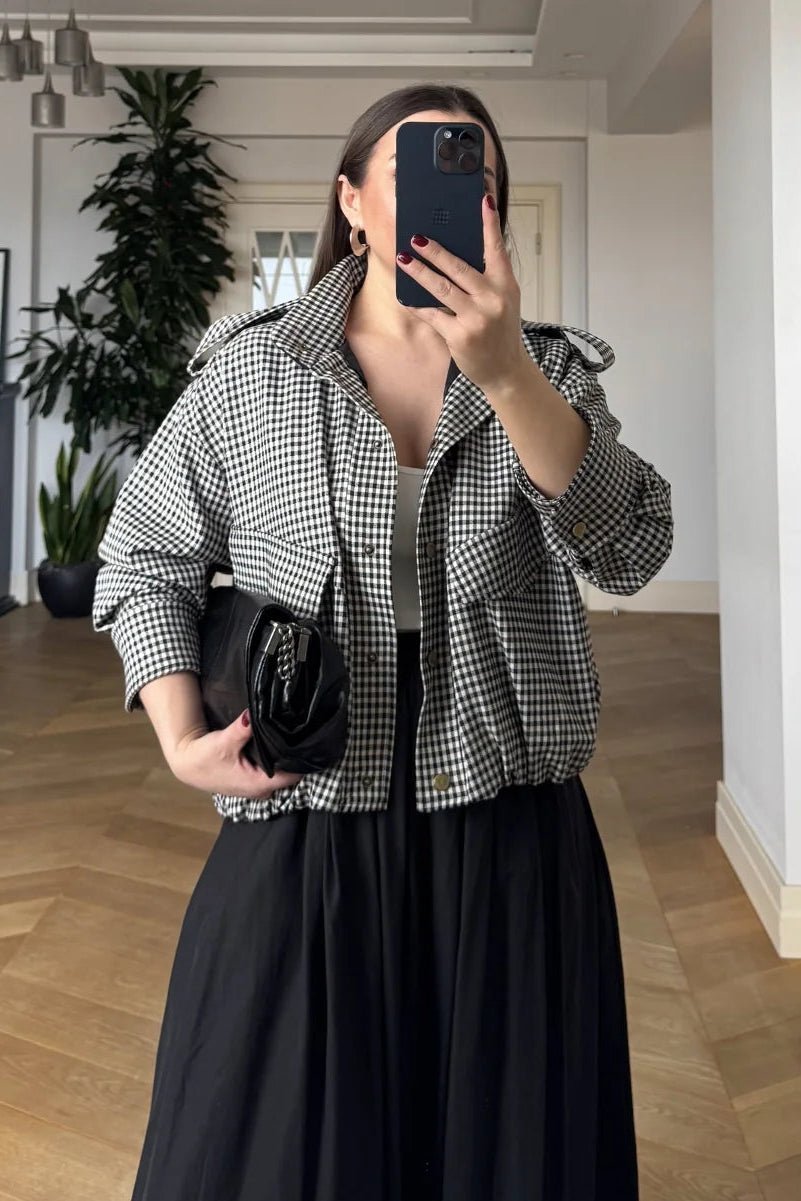 Lisa High Neck Checked Bomber Jacket