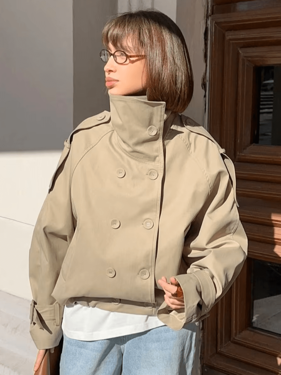 Natalie High Funnel Neck Cropped Trench Jacket