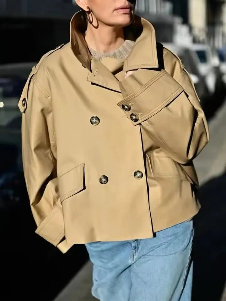 Brynn Stand Collar Cropped Trench Coat