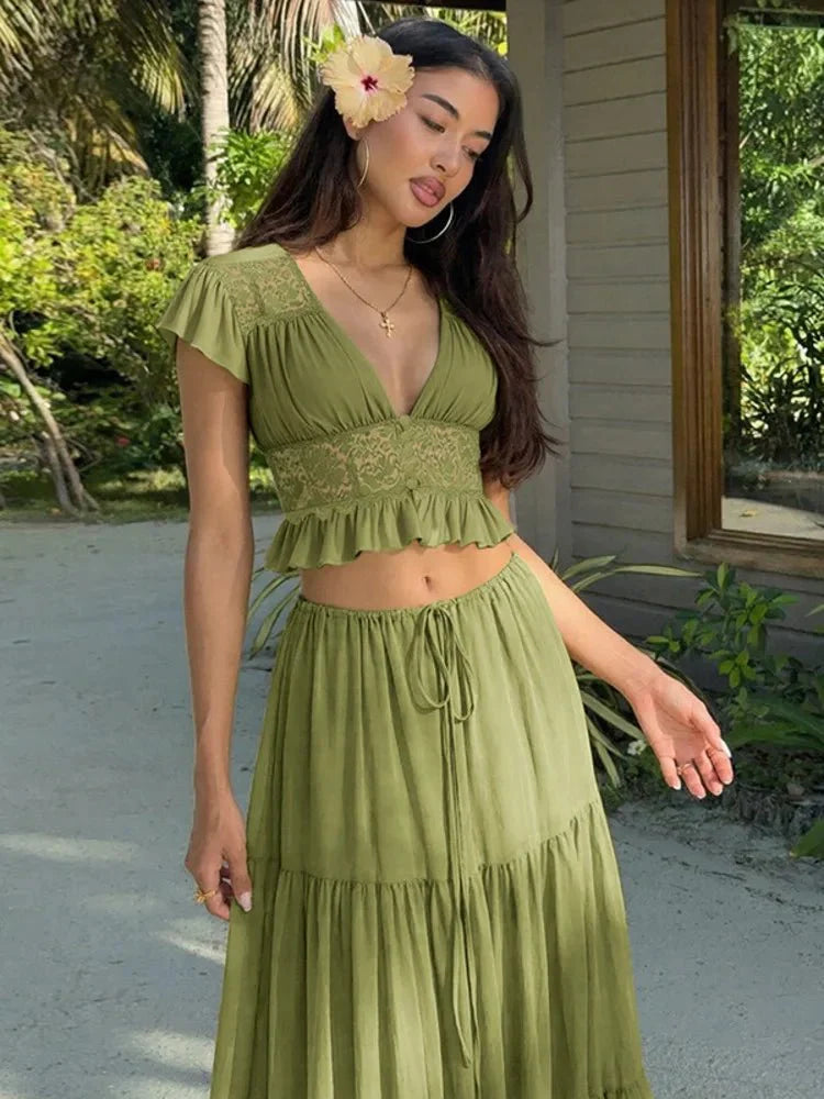 Nella Lace Chiffon Top & Skirt Set