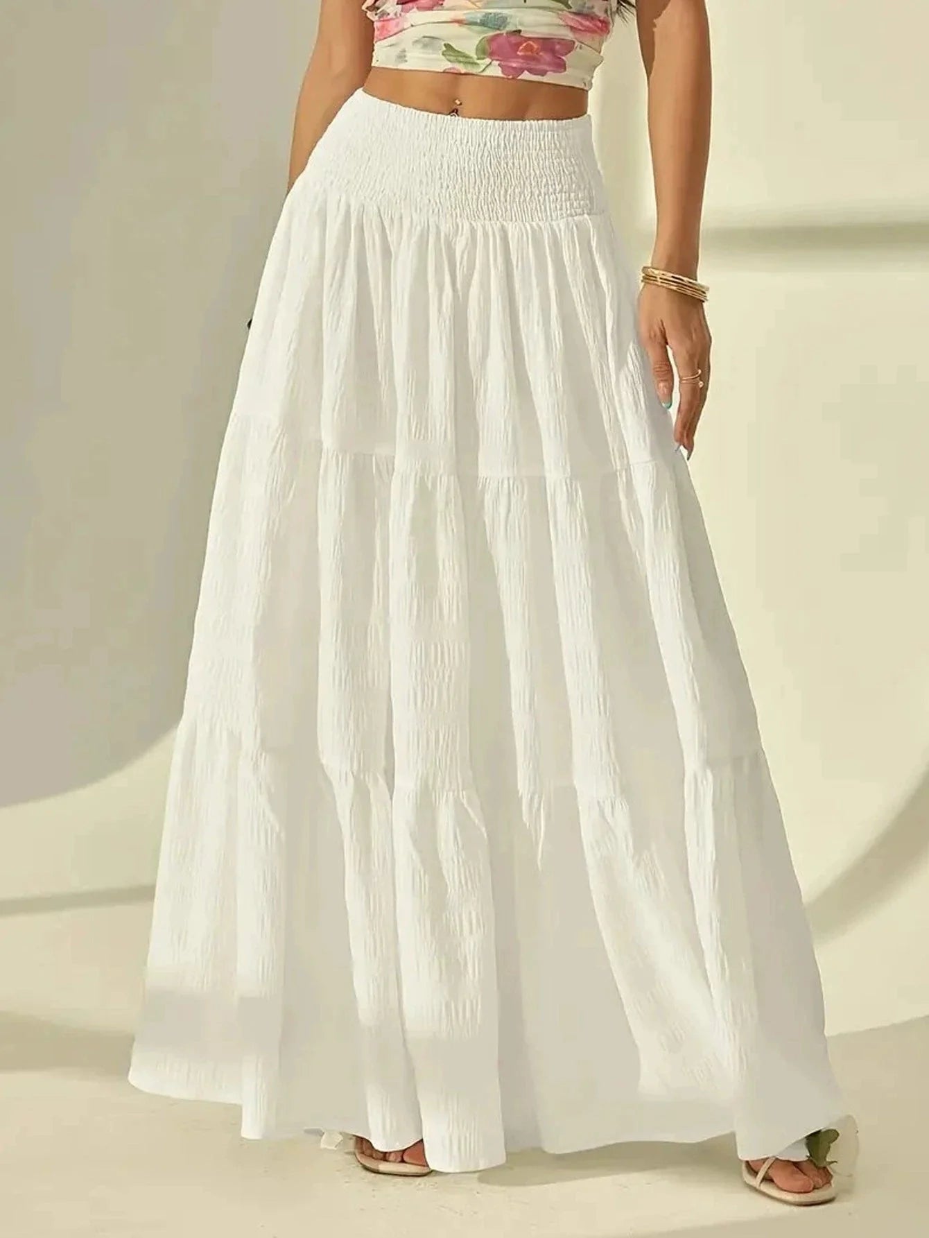 Octavia Tiered Maxi Skirt Elastic Waist