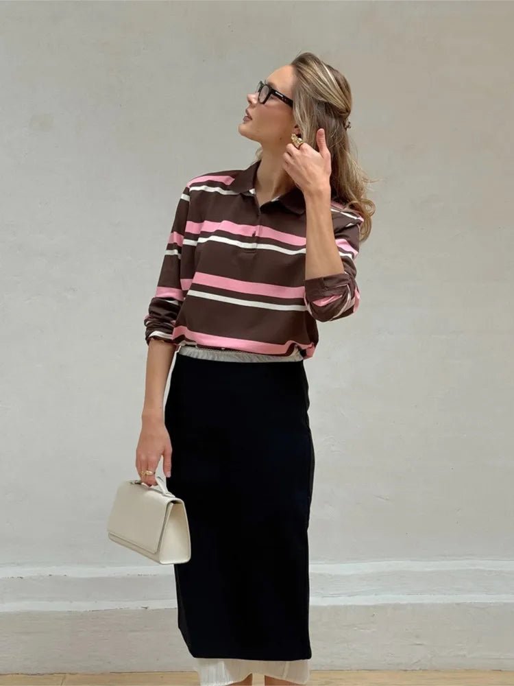 Laura Striped Polo Long Sleeve Top