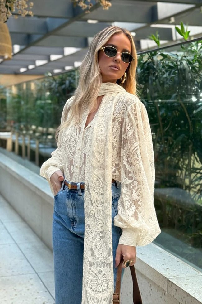 Sandrine Sheer Lace Tie Blouse