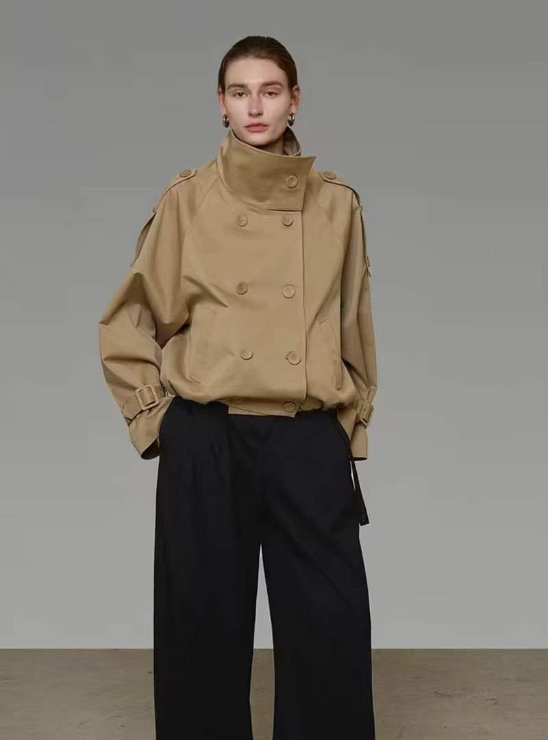 Natalie High Funnel Neck Cropped Trench Jacket