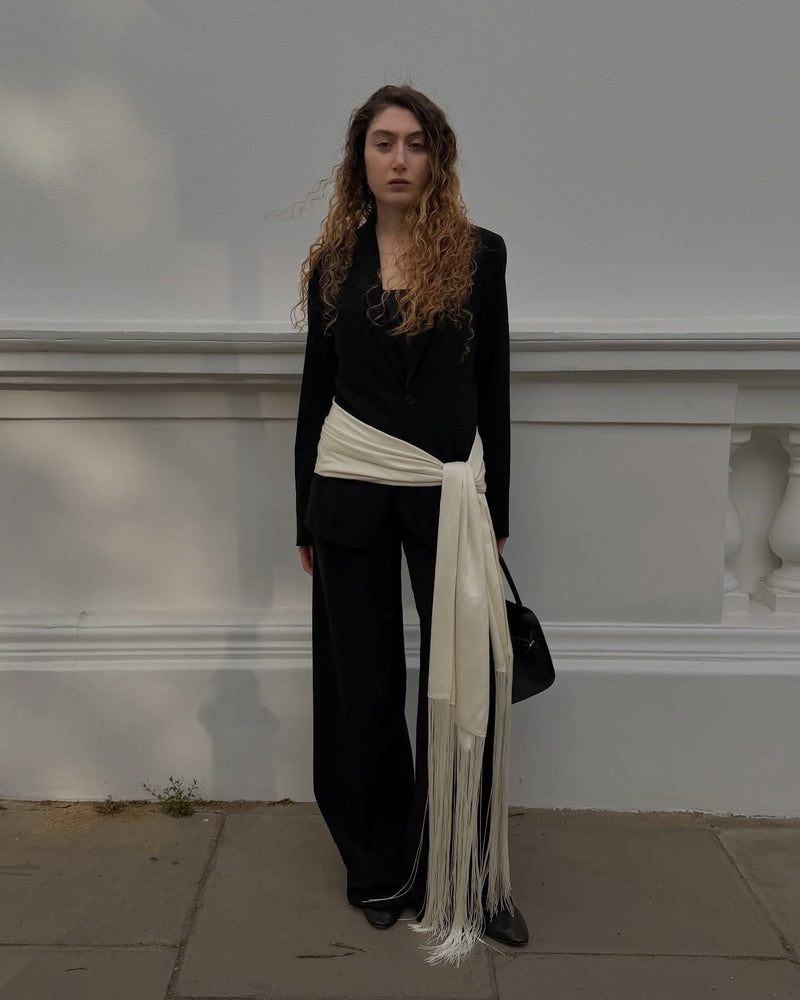 ZEYA - Amelie Fringe Tassel Satin Scarf Belt