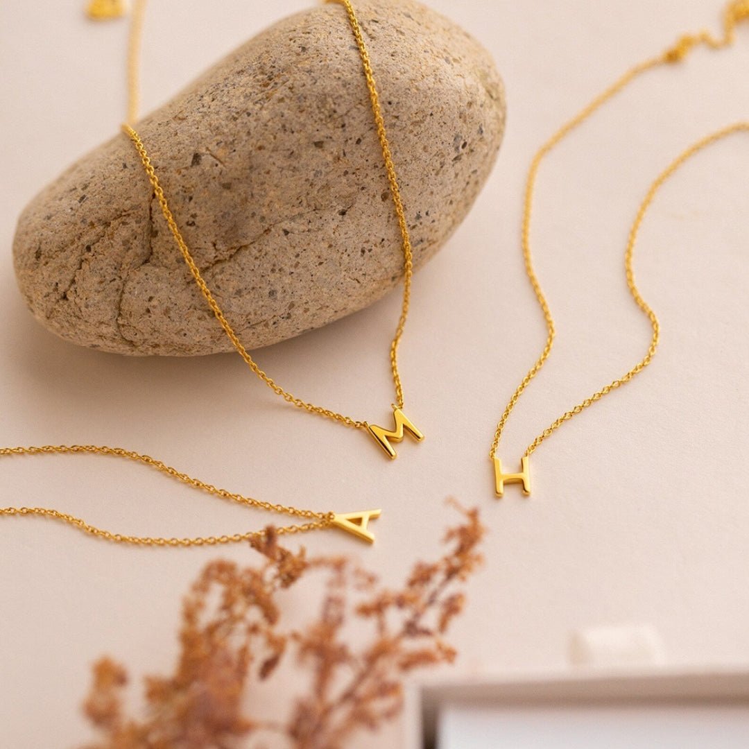 ZEYA - Bexley Gold Initial Necklace - 14k Gold Plated Stainless Steel, Adjustable 45cm
