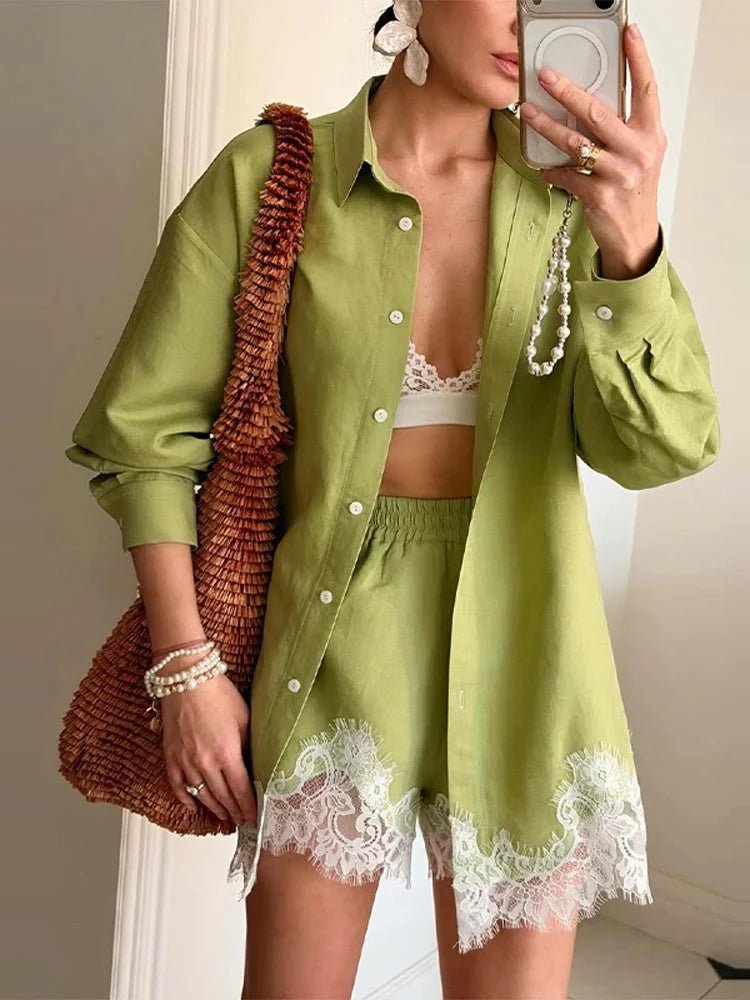 ZEYA - Bianca Lace Patchwork Beach Shirt Set