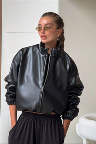 Blake Cropped Faux Leather Jacket