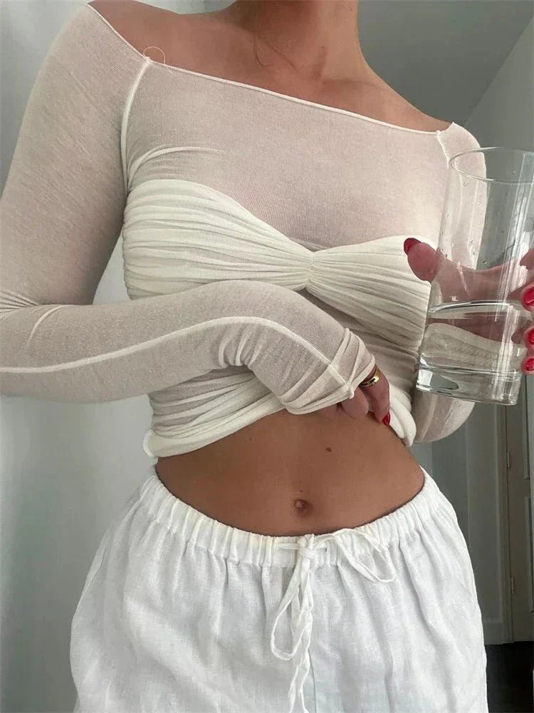 ZEYA - Camille Mesh Sheer Off-Shoulder Top