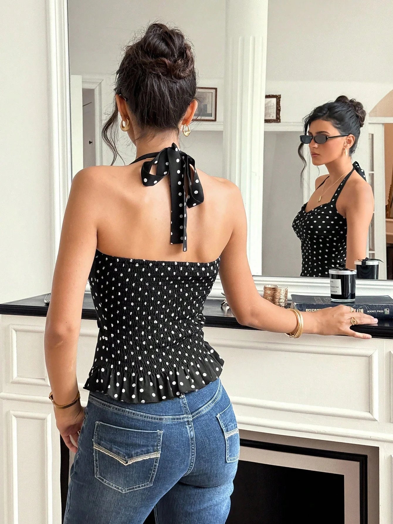 ZEYA - Carmina Polka Dot Halter Ruffle Crop Top