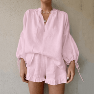 Adriane Linen Two-Piece Set with Bell Sleeves