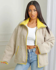 Chloe Stand Collar Contrast Knit Pilot Jacket
