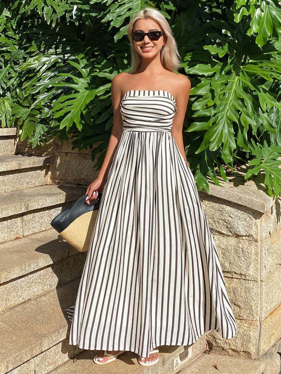 ZEYA - Clare Ruched Stripe Tube Dress