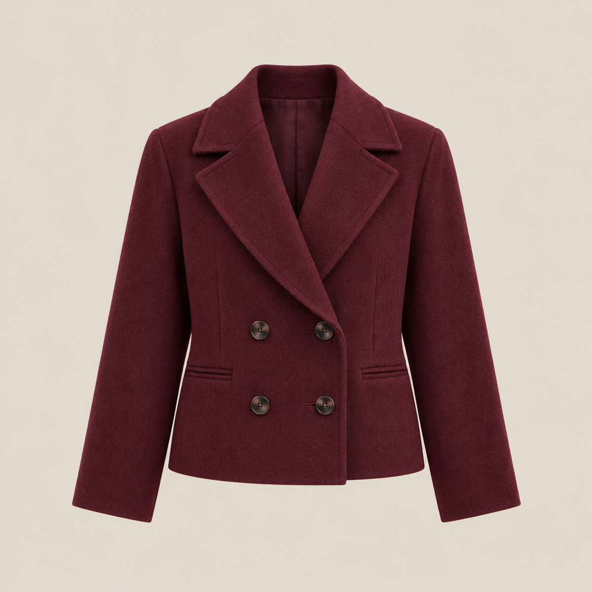 Burgundy tailored jacket on beige