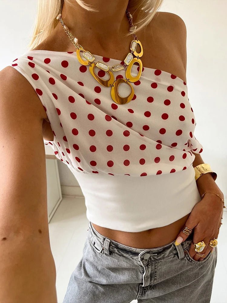 ZEYA - Deana Skew Collar Polka Dot Top
