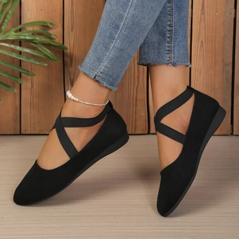 ZEYA - Denise Pointed Toe Cross-Strap Ballet Flats