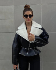 Estelle Peplum Biker Leather Jacket