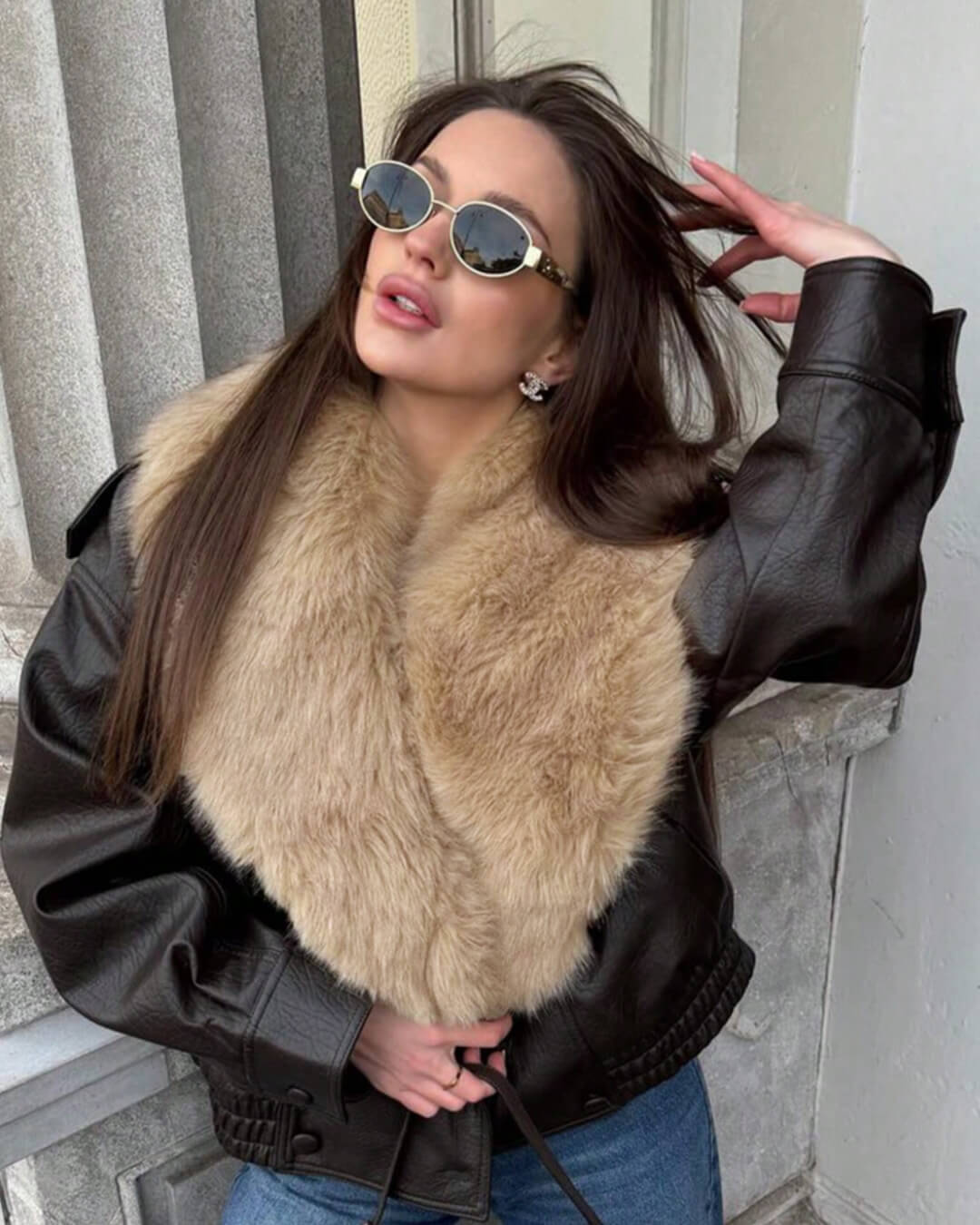 ZEYA - Felicity Faux Leather Jacket with Detachable Fur Collar