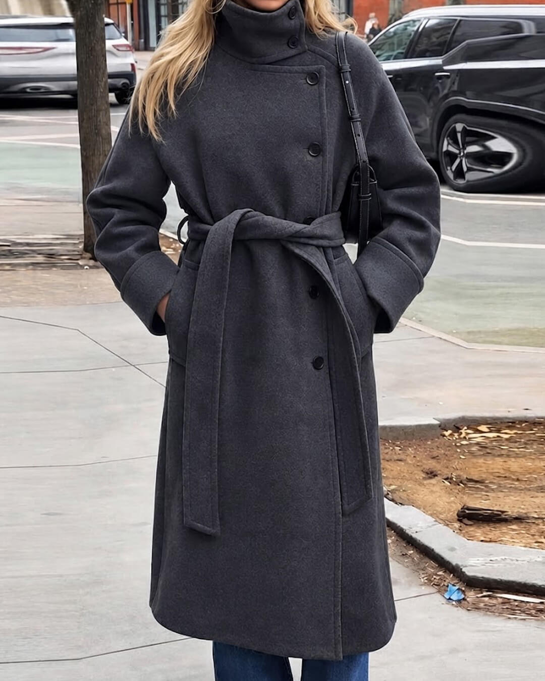 ZEYA - Feline Long Belted High Collar Coat