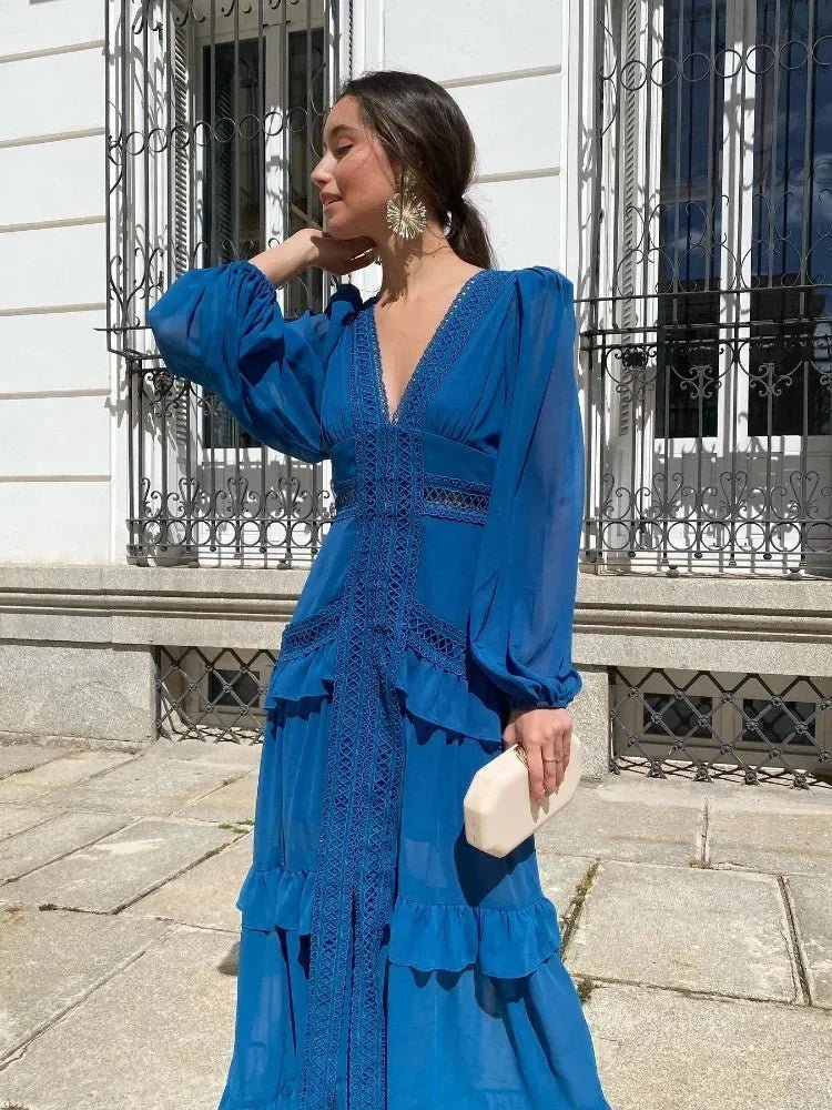 ZEYA - Imani Deep V-Neck Ruffle Maxi Dress