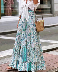 Imara Flowy Boho Print Ruffled Skirt