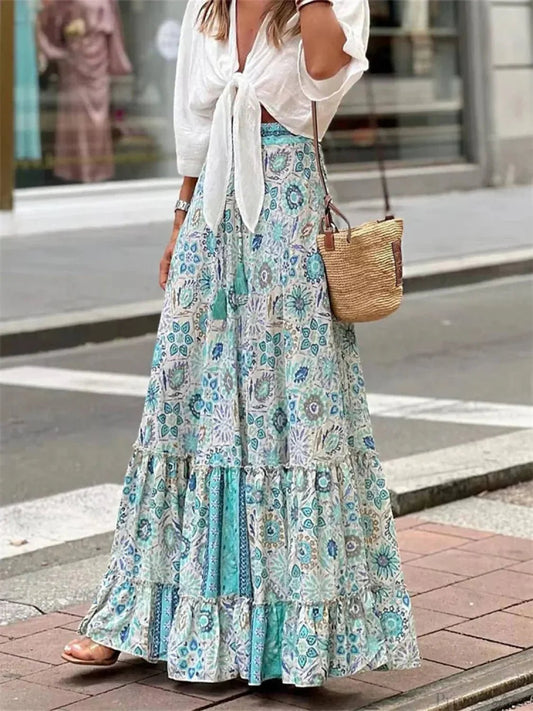 ZEYA - Imara Flowy Boho Print Ruffled Skirt