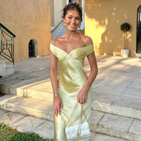 Jane Satin Off Shoulder Maxi Dress