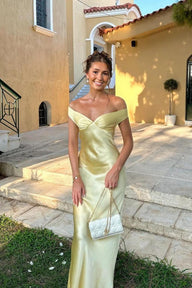 Jane Satin Off Shoulder Maxi Dress