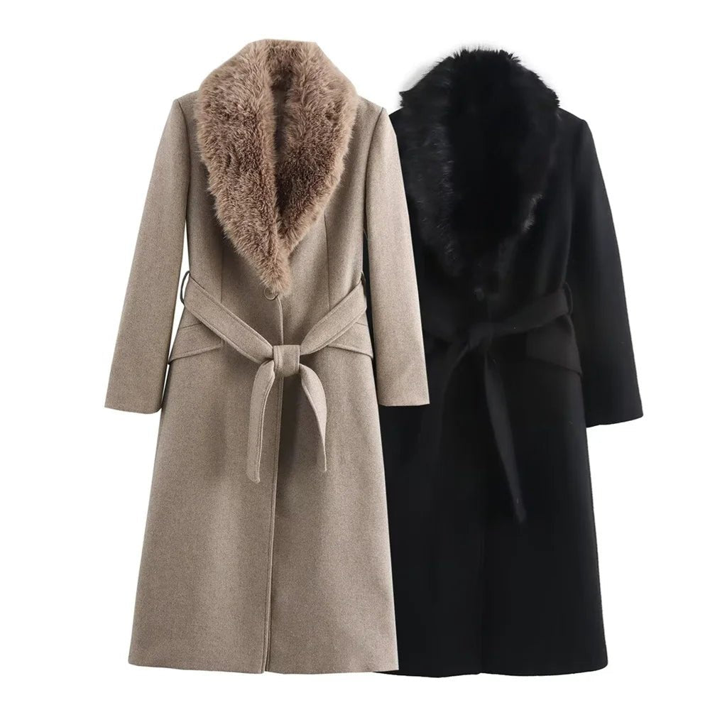 ZEYA - Josie Faux Fur Collar Maxi Coat