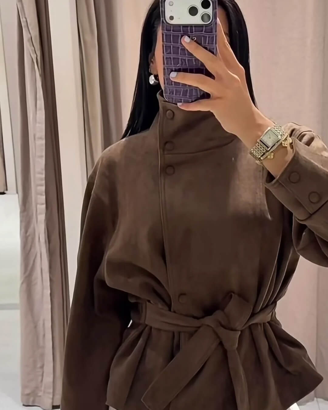 ZEYA - Josie Funnel Faux Suede Trench Coat