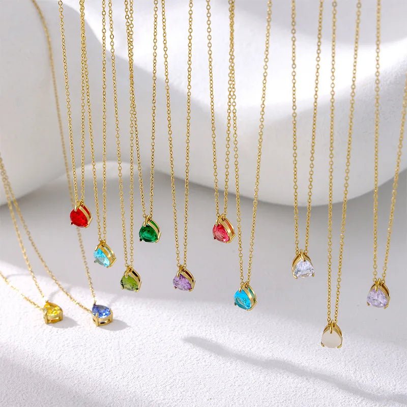 ZEYA - Lilith Necklace - Teardrop Pendant with Birthstone Zirconia Stones for Women