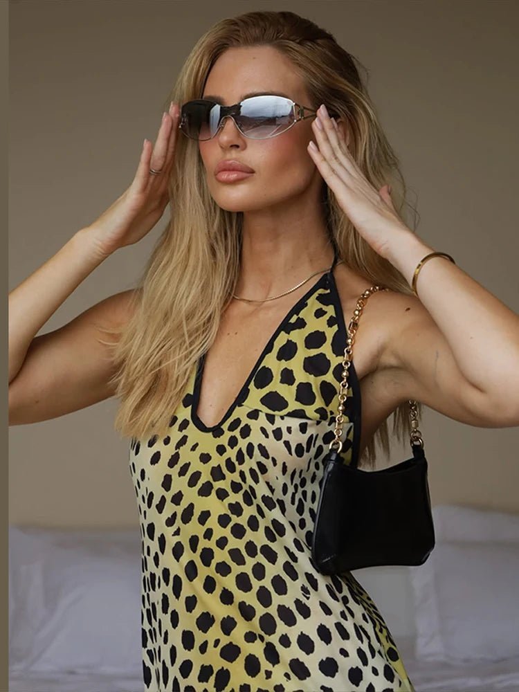ZEYA - Lily Leopard Print Halter Maxi Dress