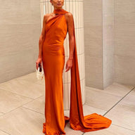 Loredana Halter Silk Satin Maxi Dress