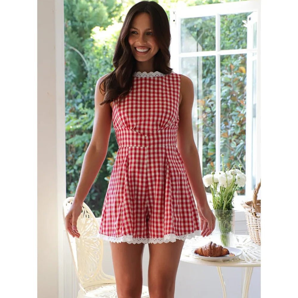 ZEYA - Loredana Plaid Sleeveless Wide Leg Romper
