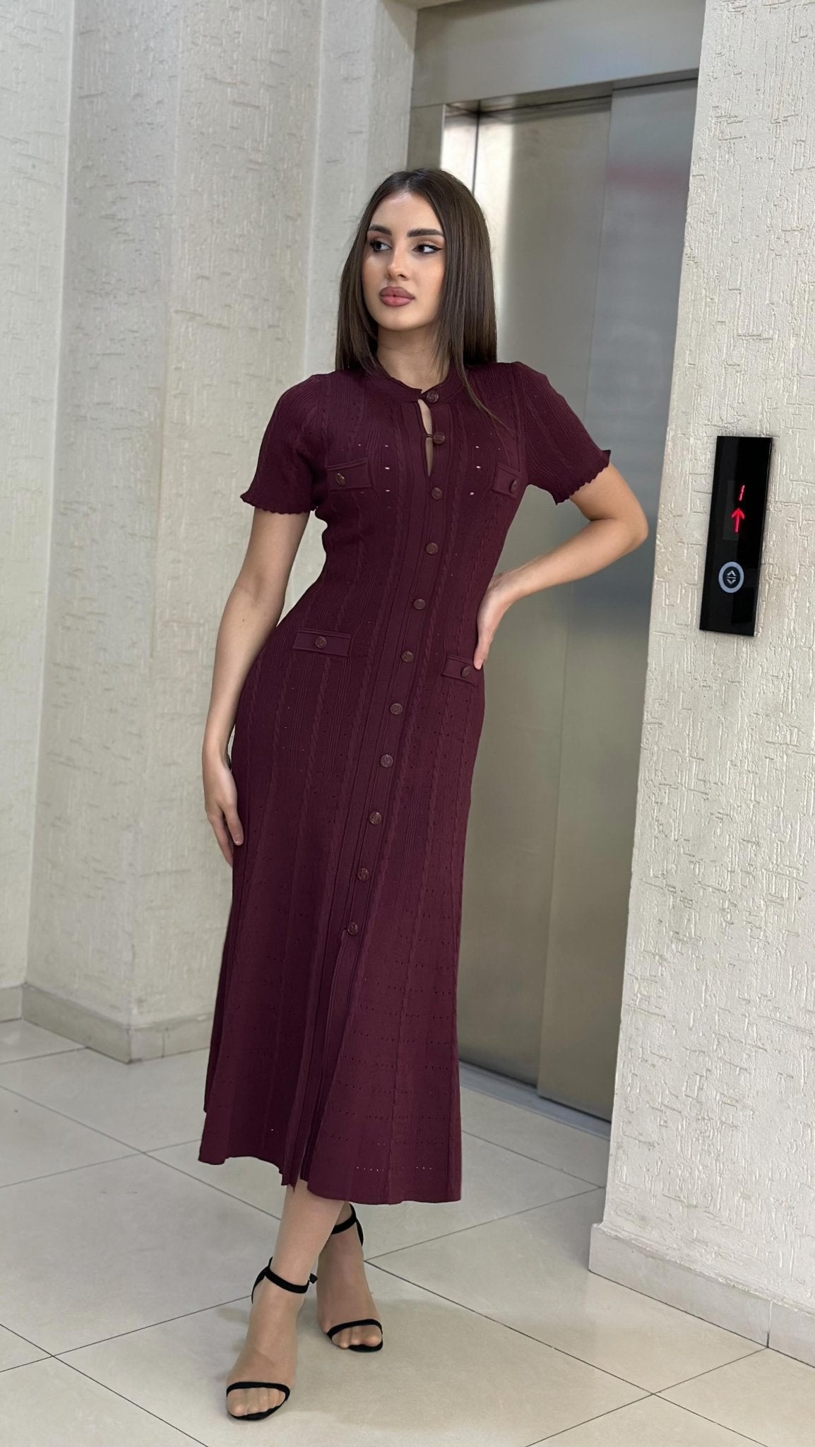 ZEYA - Margot Button-Front Knit Midi Dress