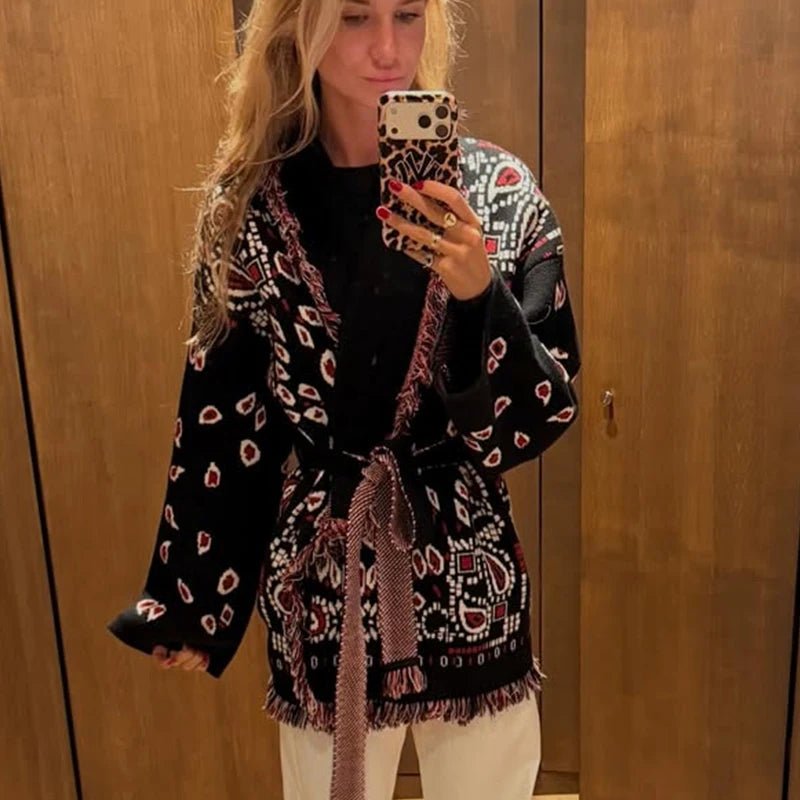 ZEYA - Martha Lace Up Tasseled Cardigan