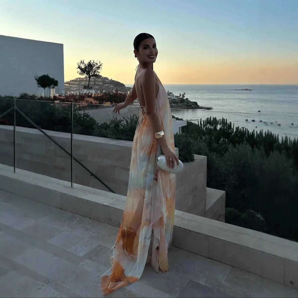 ZEYA - Megan Halter Neck Lace-Up Maxi Dress