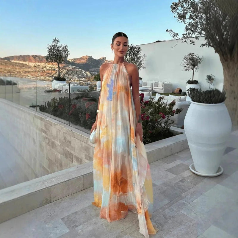 ZEYA - Megan Halter Neck Lace-Up Maxi Dress