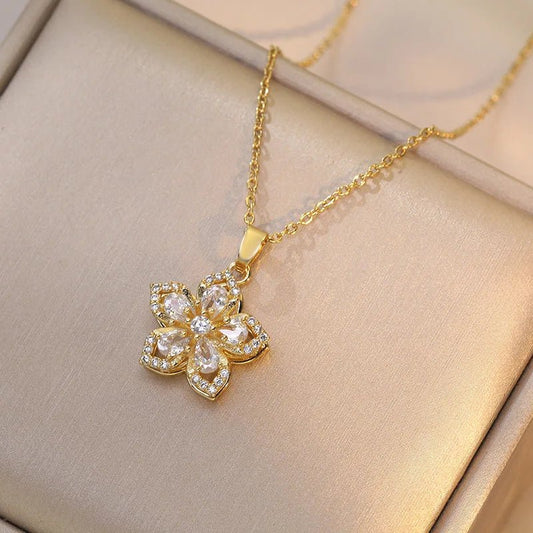 ZEYA - Mia Elegant Gold Necklace with Zircon Flower Pendant for Women