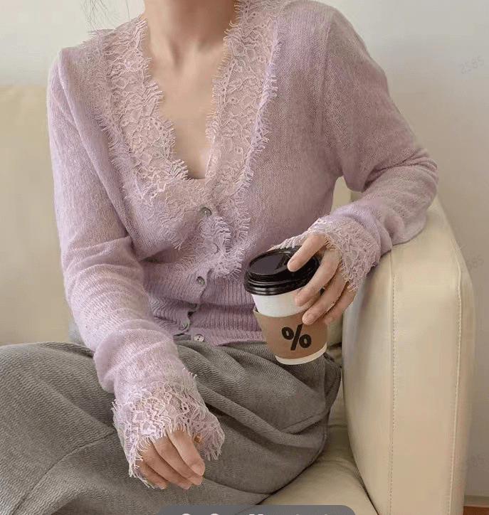 ZEYA - Olive Knitted Lace Cardigan