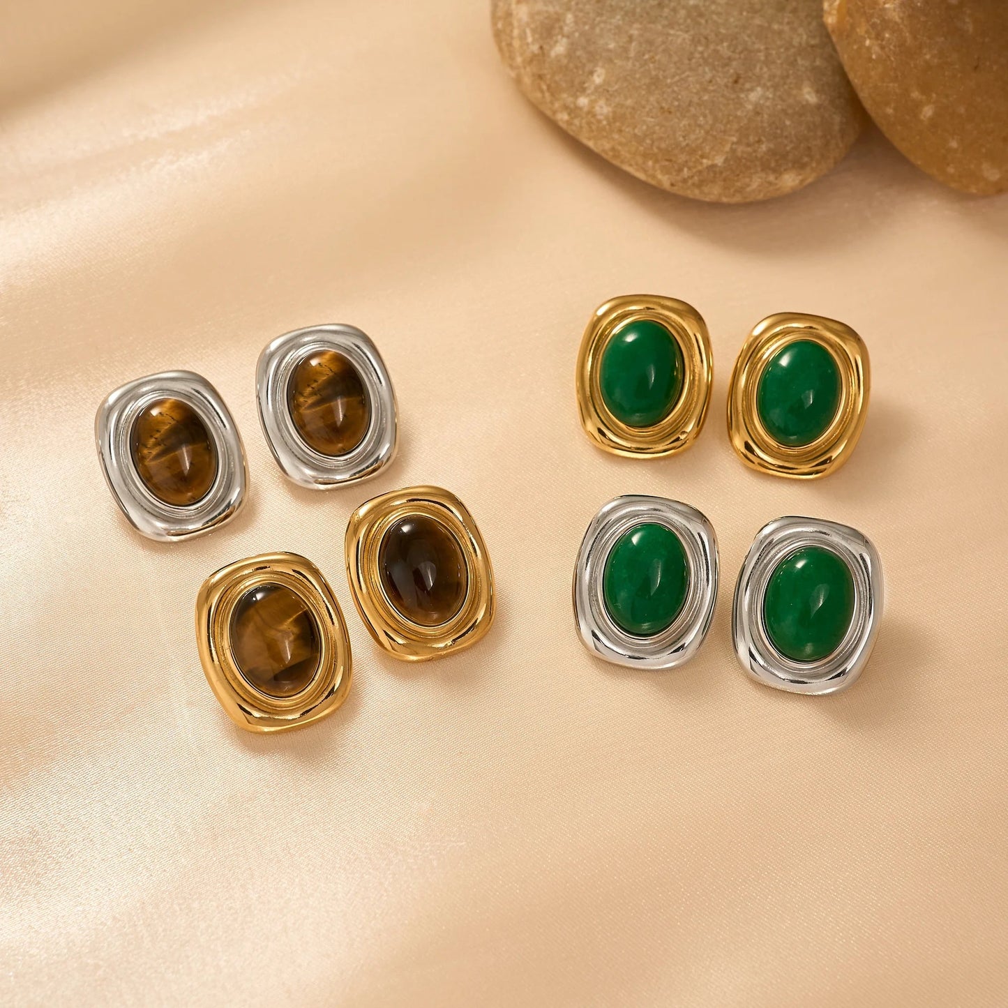 ZEYA - Olivia Oval Natural Stone Earrings