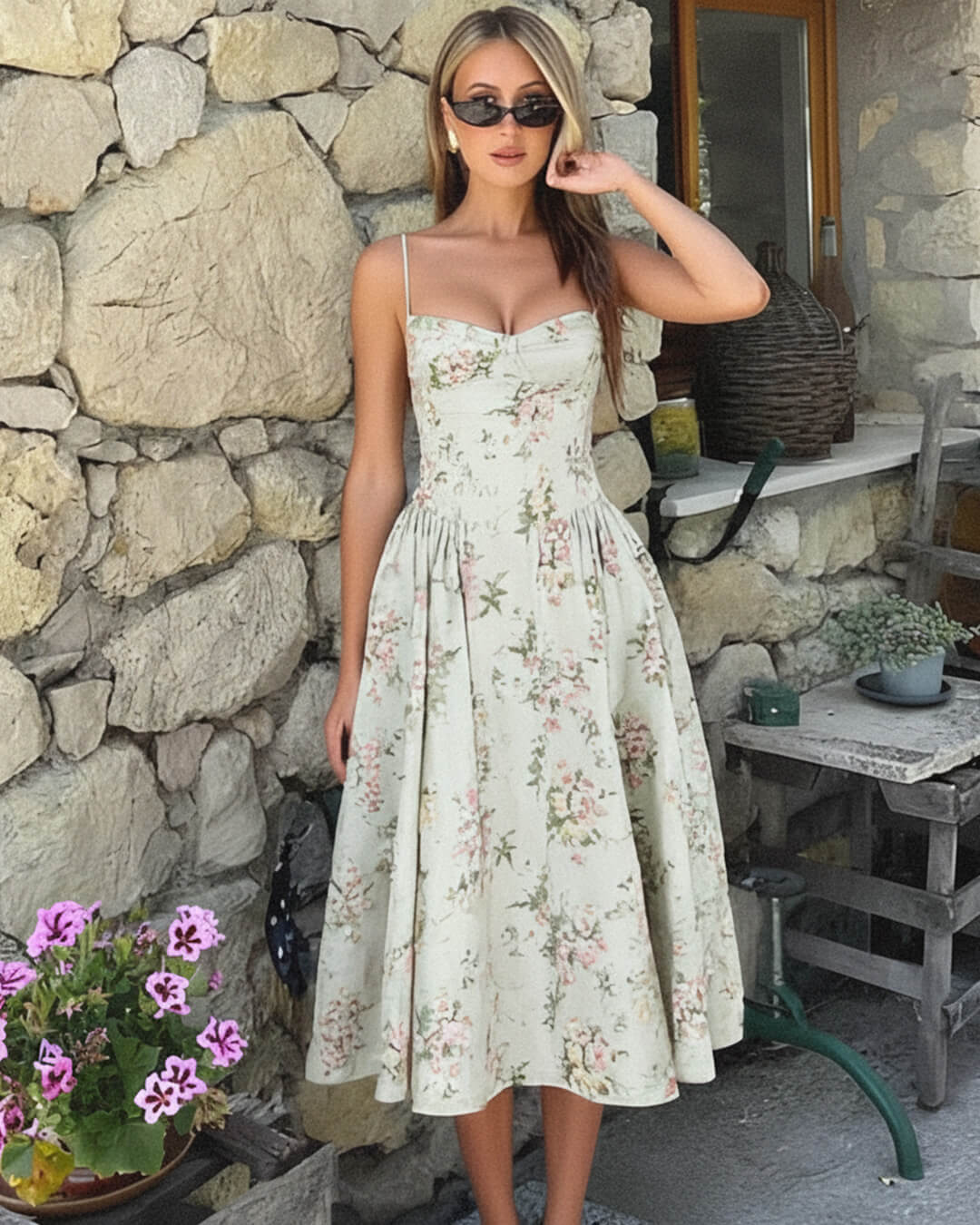 ZEYA - Ria Vintage Floral High Waist Midi Dress