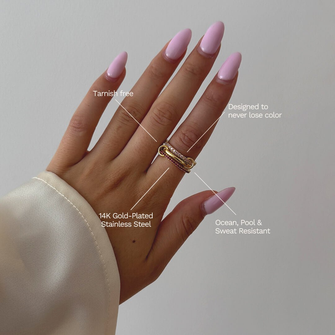 ZEYA - Rosy Pink Rhinestone Stacked Ring